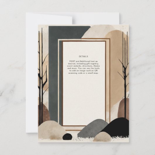 Scandinavisch Japandi Trouwthema Aardtinten Kaart (Achterkant)