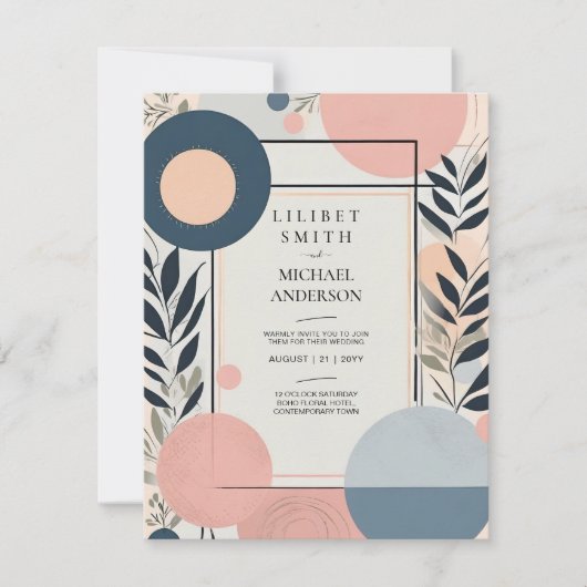 Scandinavisch Japandi Trouwthema Blush Blauw Kaart (Voorkant)