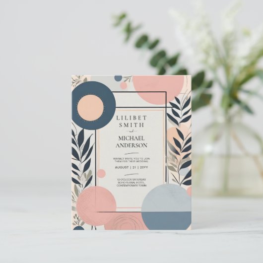 Scandinavisch Japandi Trouwthema Blush Blauw Kaart (Staand voorkant)