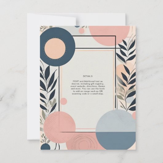 Scandinavisch Japandi Trouwthema Blush Blauw Kaart (Achterkant)