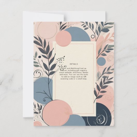 Scandinavisch Japandi Trouwthema Blush Blauw Kaart (Achterkant)