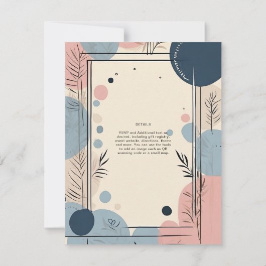 Scandinavisch Japandi Trouwthema Blush Blauw Kaart (Achterkant)