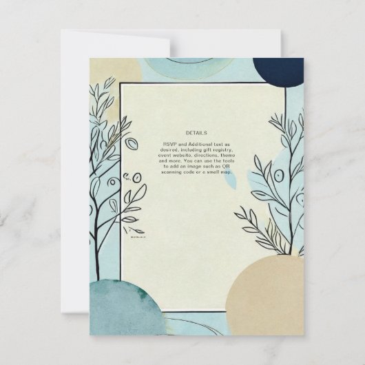 Scandinavisch Japans Trouwthema Aqua Blues Kaart (Achterkant)