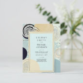 Scandinavisch Japans Trouwthema Aqua Blues Kaart (Staand voorkant)