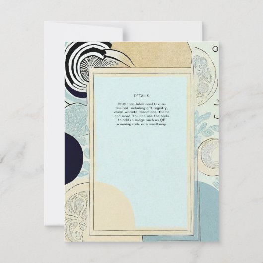 Scandinavisch Japans Trouwthema Aqua Blues Kaart (Achterkant)