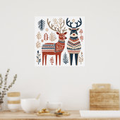 Scandinavisch kerst rendier Poster (Keuken)