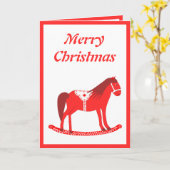 Scandinavisch Kerst Rocking Horse Custom Kaart (Gele Bloem)
