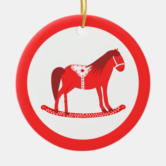 Scandinavisch Kerst Rocking Horse Custom Keramisch Ornament (Voorkant)