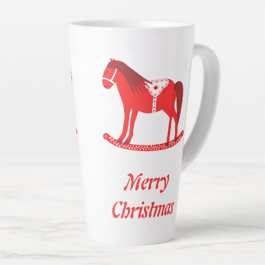 Scandinavisch Kerst Rocking Horse Custom Latte Mok (Rechterhoek)