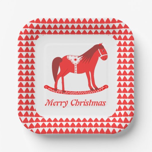Scandinavisch Kerst Rocking Horse Custom Papieren Bordje (Voorkant)