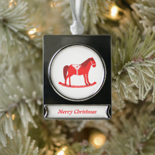 Scandinavisch Kerst Rocking Horse Custom Verzilverd Banner Ornament