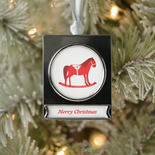 Scandinavisch Kerst Rocking Horse Custom Verzilverd Banner Ornament (Boom)