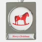 Scandinavisch Kerst Rocking Horse Custom Verzilverd Banner Ornament (Voorkant)