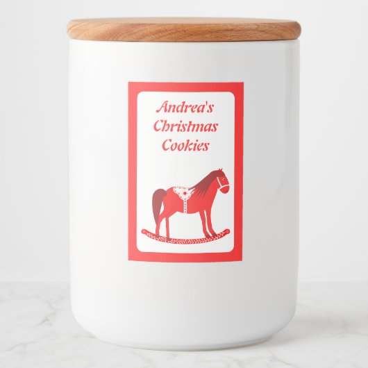 Scandinavisch Kerst Rocking Horse Custom Voedselcontainer Etiket (Voorkant)