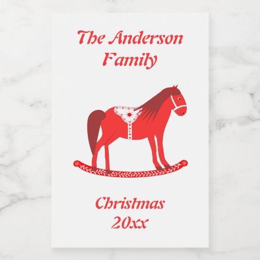 Scandinavisch Kerst Rocking Horse Custom Wijn Etiket (Enkel label)