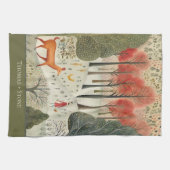 Scandinavisch kerst winterbos met rendieren theedoek (Horizontaal)