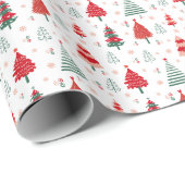 Scandinavisch kerstboom patroon feestelijk cadeaupapier (Rol Hoek)