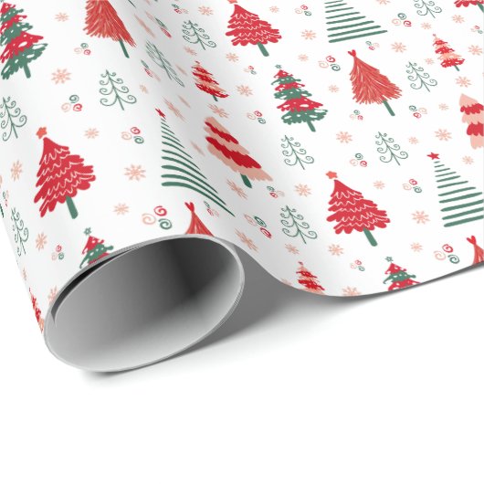 Scandinavisch kerstboom patroon feestelijk cadeaupapier (Rol Hoek)