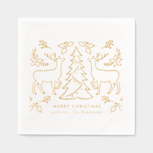 Scandinavisch kerstboomrendier folie servetten (Voorkant)