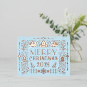 Scandinavisch kerstjaar blauw folie feestdagen briefkaart (Staand Voorkant)