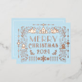 Scandinavisch kerstjaar blauw folie feestdagen briefkaart (Voorkant / Achterkant)