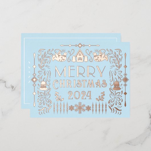 Scandinavisch kerstjaar blauw folie feestdagen briefkaart (Voorkant / Achterkant)