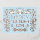 Scandinavisch kerstjaar blauw folie feestdagen briefkaart (Voorkant)
