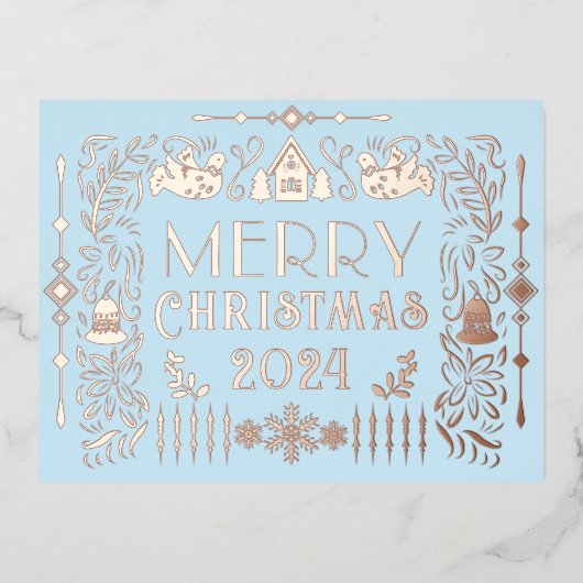Scandinavisch kerstjaar blauw folie feestdagen briefkaart (Voorkant)