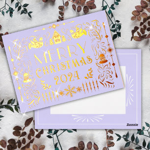Scandinavisch kerstjaar Lila Folie Feestdagen Briefkaart