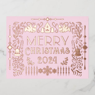Scandinavisch kerstjaar roze folie feestdagen briefkaart