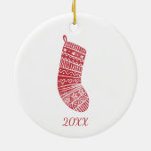 Scandinavisch Kerstkous Jaar Rood Wit Keramisch Ornament (Achterkant)