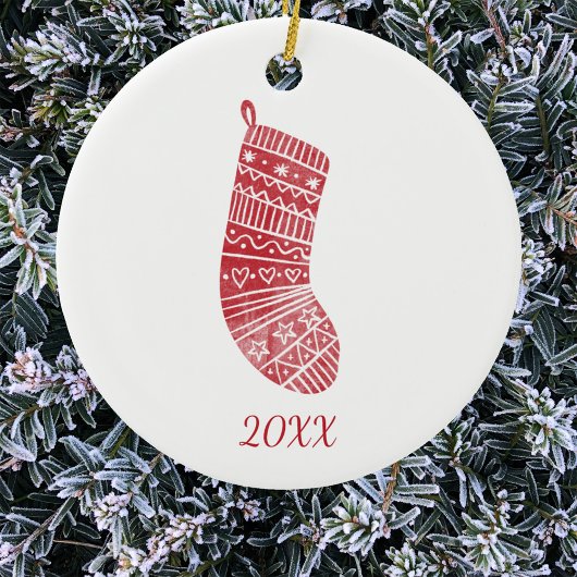 Scandinavisch Kerstkous Jaar Rood Wit Keramisch Ornament