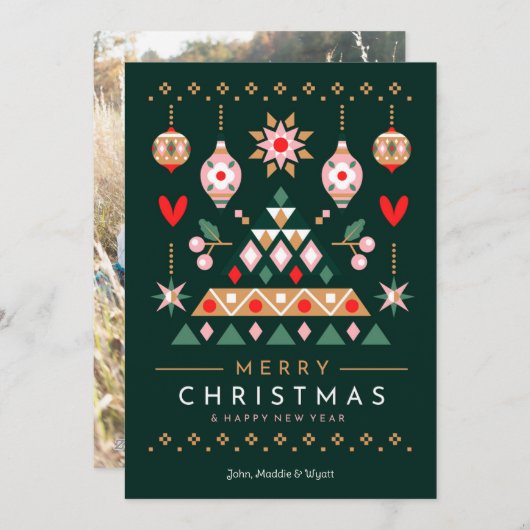 Scandinavisch kerstontwerp feestdagenkaart (Voorkant / Achterkant)