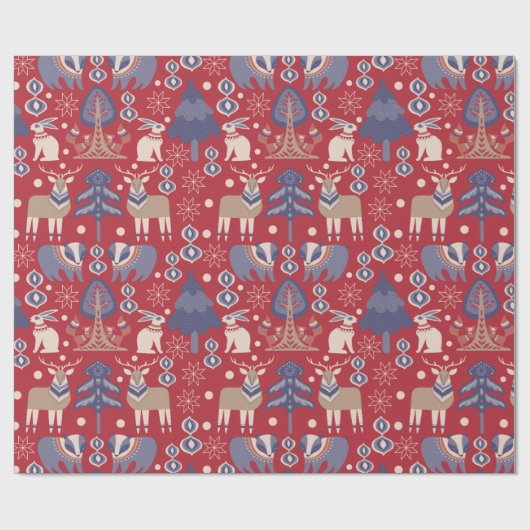 Scandinavisch kerstpatroon cadeaupapier (Vlak)