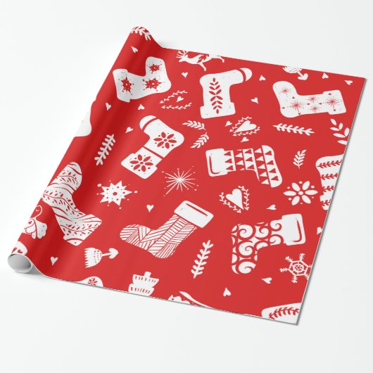 Scandinavisch kerstpatroon cadeaupapier (Uitgerold)