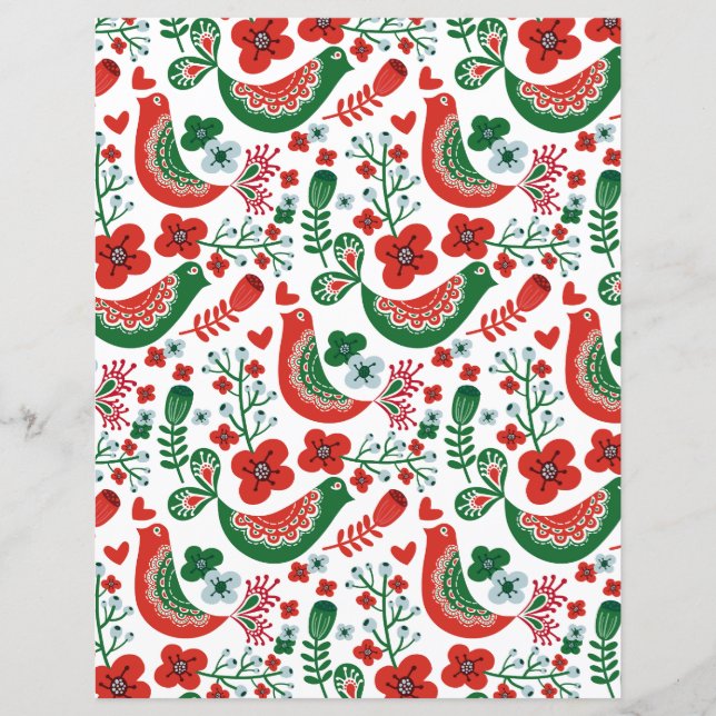 Scandinavisch kerstpatroon met bloemen en vogels (Voorkant)