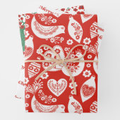 Scandinavisch kerstpatroon met bloemen en vogels inpakpapier vel (In situ)