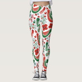 Scandinavisch kerstpatroon met bloemen en vogels leggings (Voorkant)