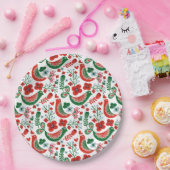 Scandinavisch kerstpatroon met bloemen en vogels papieren bordje (Feest)