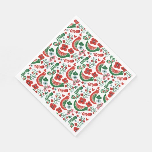 Scandinavisch kerstpatroon met bloemen en vogels servet (Hoek)