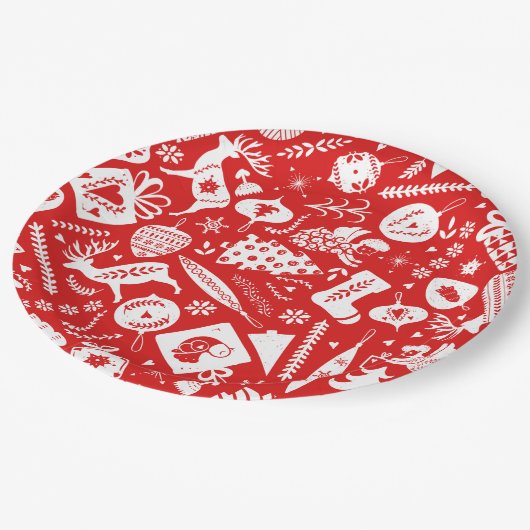 Scandinavisch kerstpatroon papieren bordje (Gekanteld)