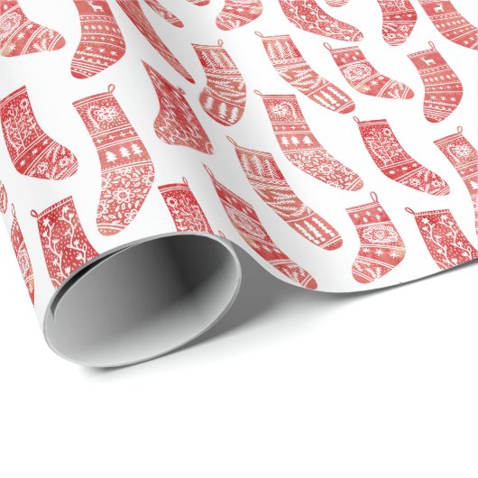 Scandinavisch kerstrood Wit Cadeaupapier (Rol Hoek)