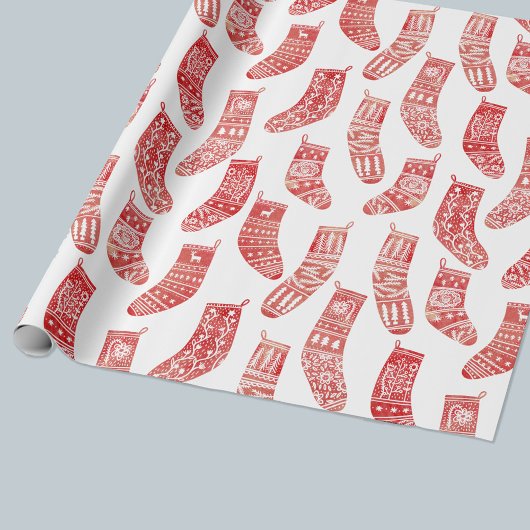 Scandinavisch kerstrood Wit Cadeaupapier