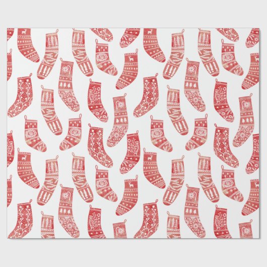 Scandinavisch kerstrood Wit Cadeaupapier (Vlak)