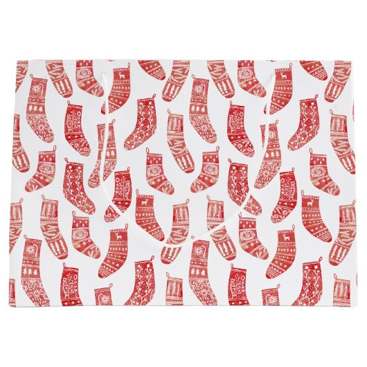 Scandinavisch kerstrood Wit Groot Cadeauzakje (Voorkant)