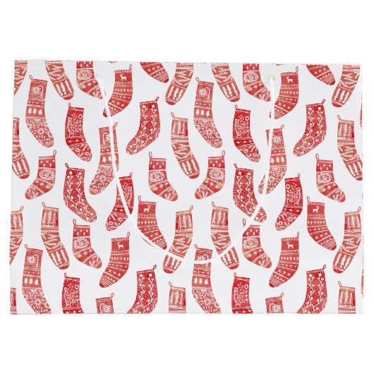 Scandinavisch kerstrood Wit Groot Cadeauzakje (Achterkant)