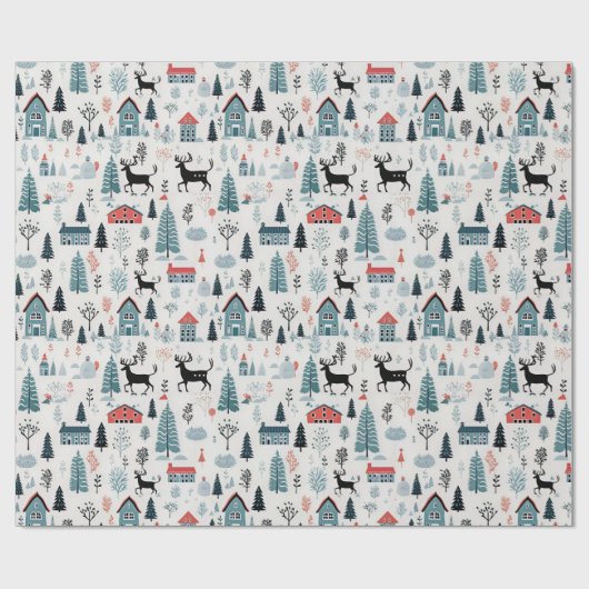 Scandinavisch kersttafereel inpakpapier (Vlak)