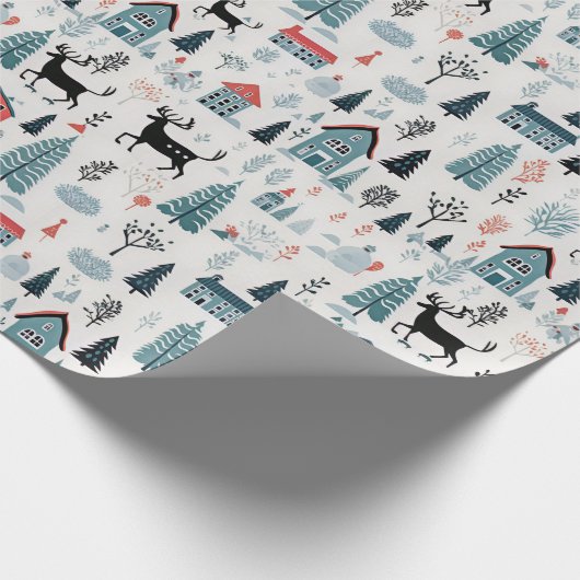 Scandinavisch kersttafereel inpakpapier (Hoek)