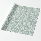 Scandinavisch lichtgroen blad salie bloemmotief cadeaupapier (Uitgerold)
