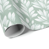 Scandinavisch lichtgroen blad salie bloemmotief cadeaupapier (Rol Hoek)